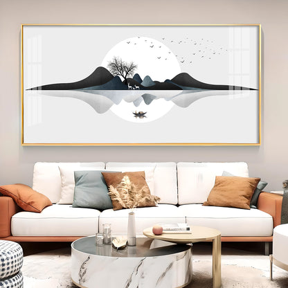 Watercolor Mountains Glass Finish Horizontal Wall Art