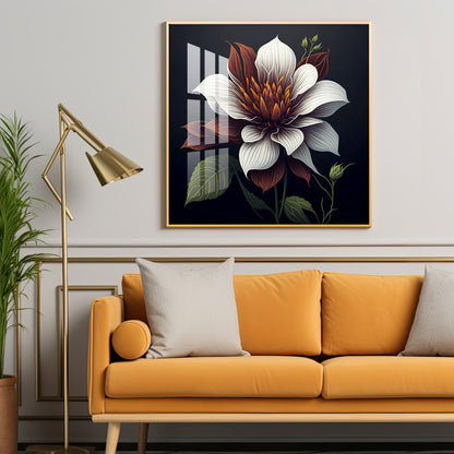 Floral Harmony in White Glass Finish Square Wall Art