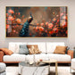 Peacock On Floral Branches Glass Finish Horizontal Wall Art