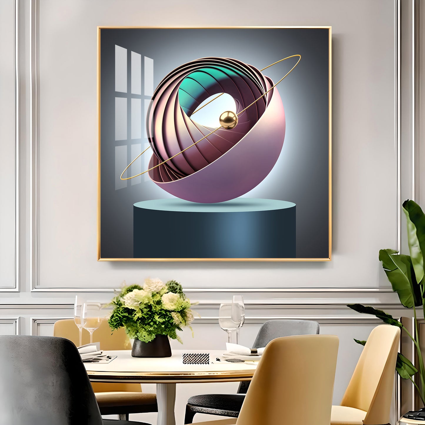 Aureate Ringed Sphere Glass Finish Square Wall Art