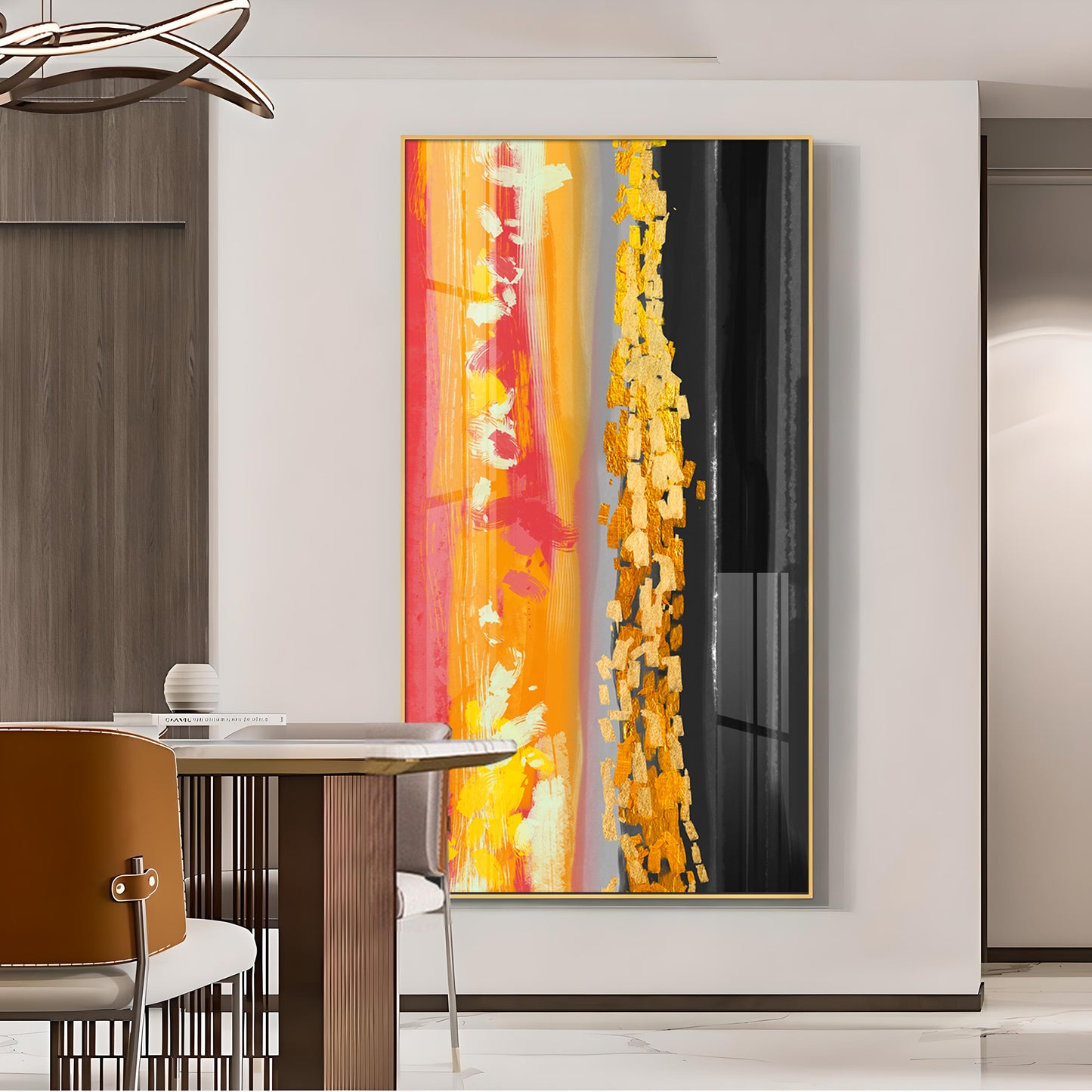 Fiery Essence Glass Finish Vertical Wall Art