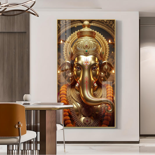 Ganpati Bappa Morya Glass Finish Vertical Wall Art