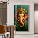 Vibrant Lord ganesha Artwork Glass Finish Vertical Wall Art