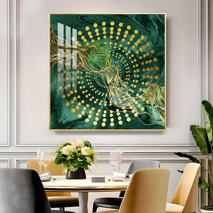 Emerald Abstraction Glass Finish Square Wall Art