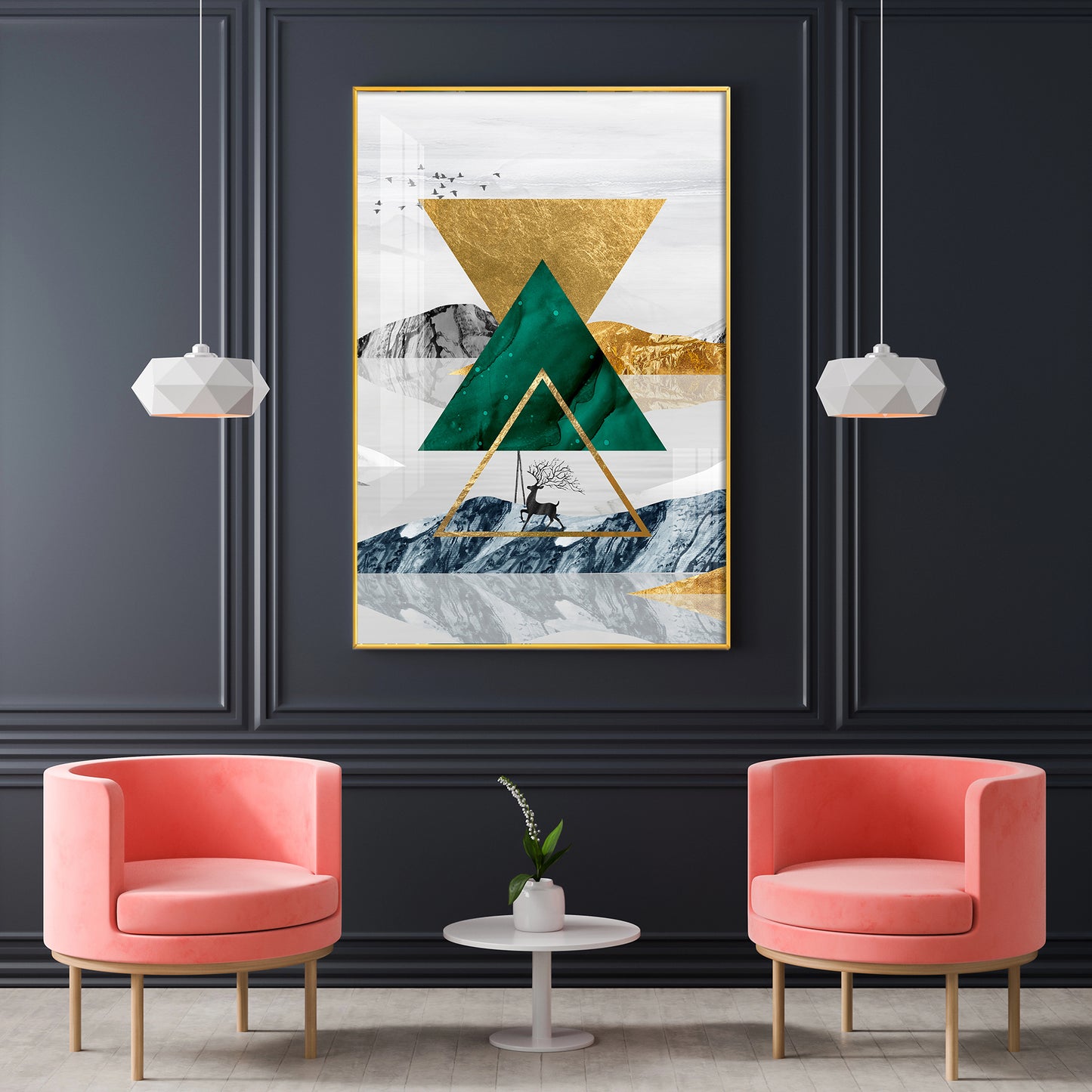 Emerald Apex Glass Finish Vertical Wall Art