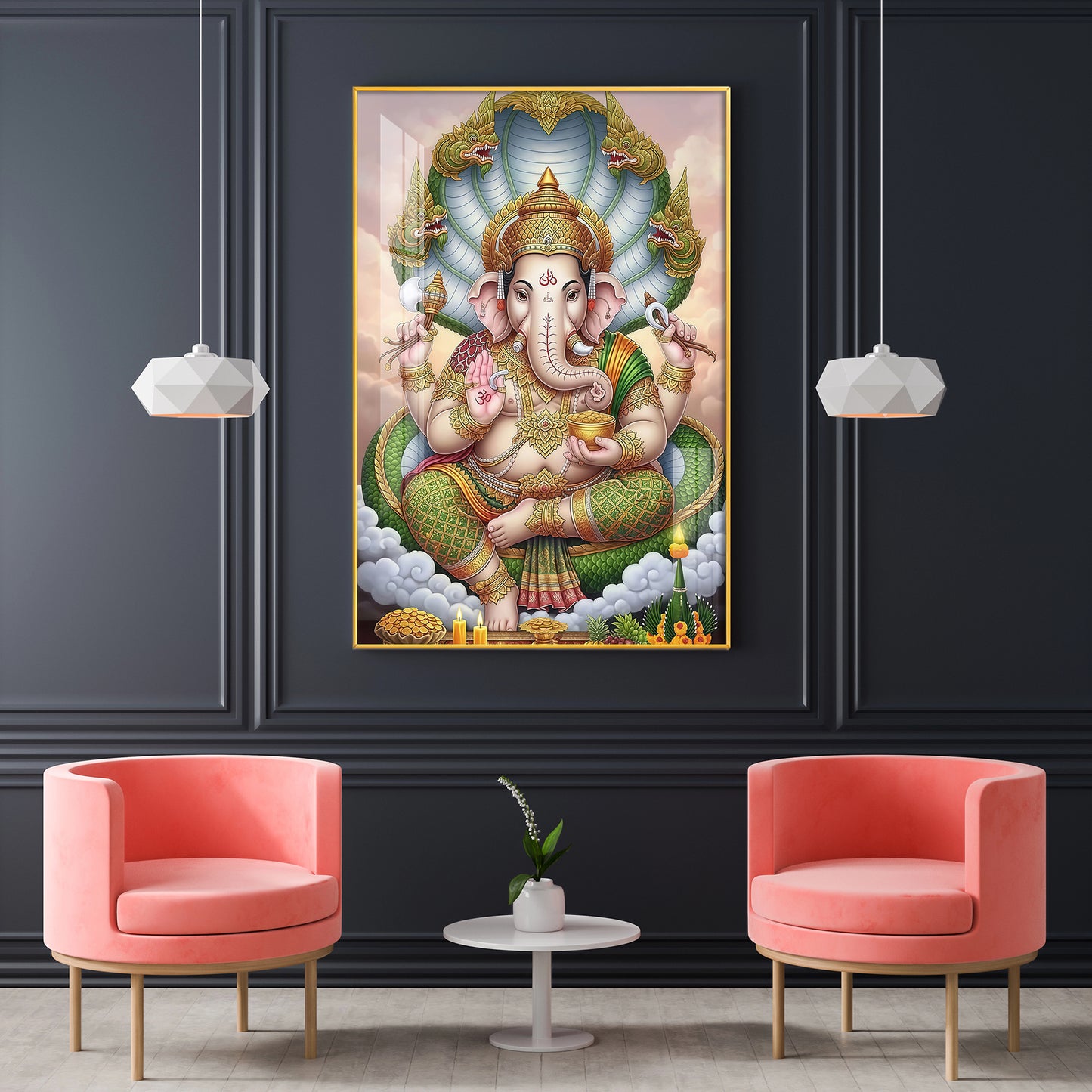 Hindu Lord Ganpati Bappa Glass Finish Vertical Wall Art