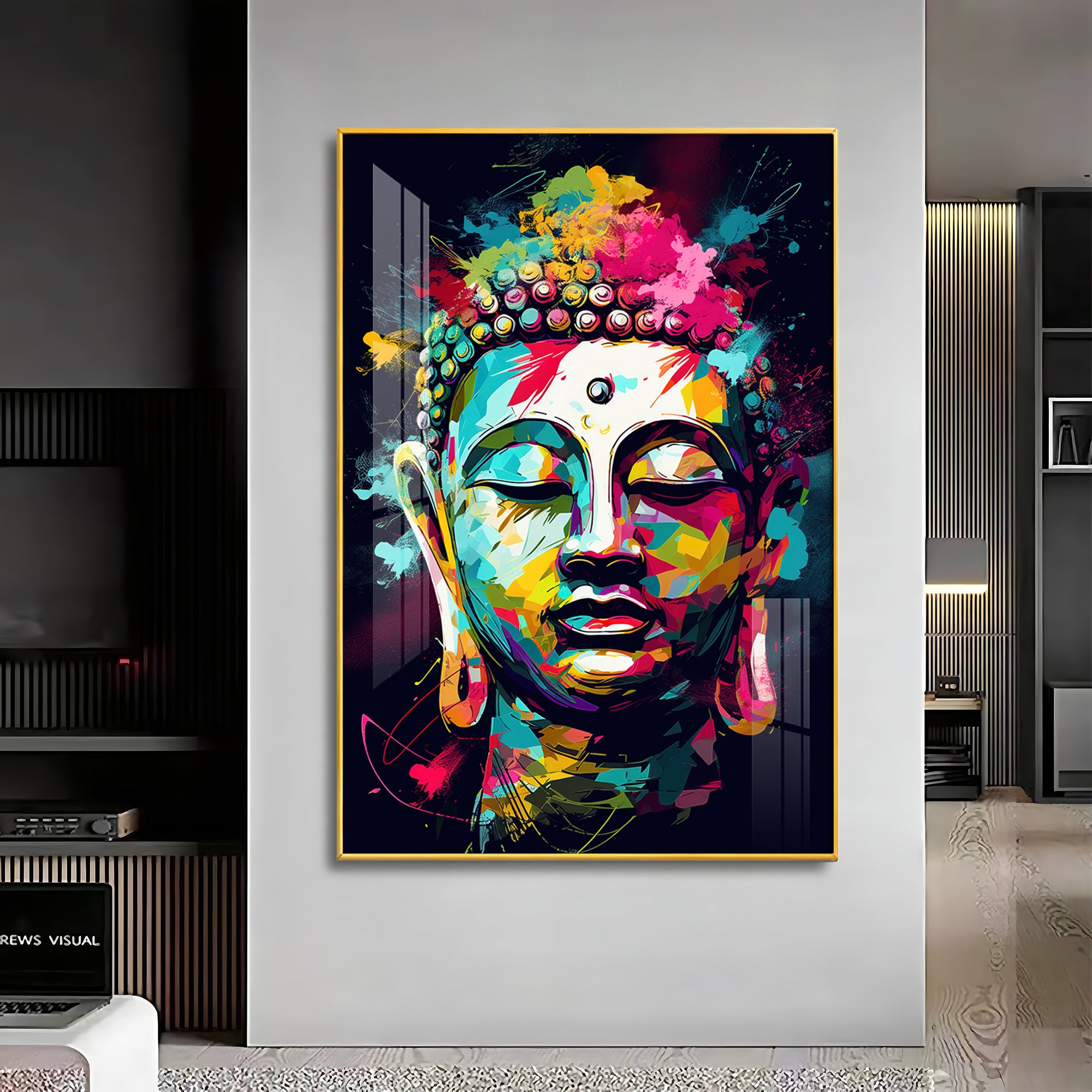 Colorful Enlightenment Glass Finish Vertical Wall Art