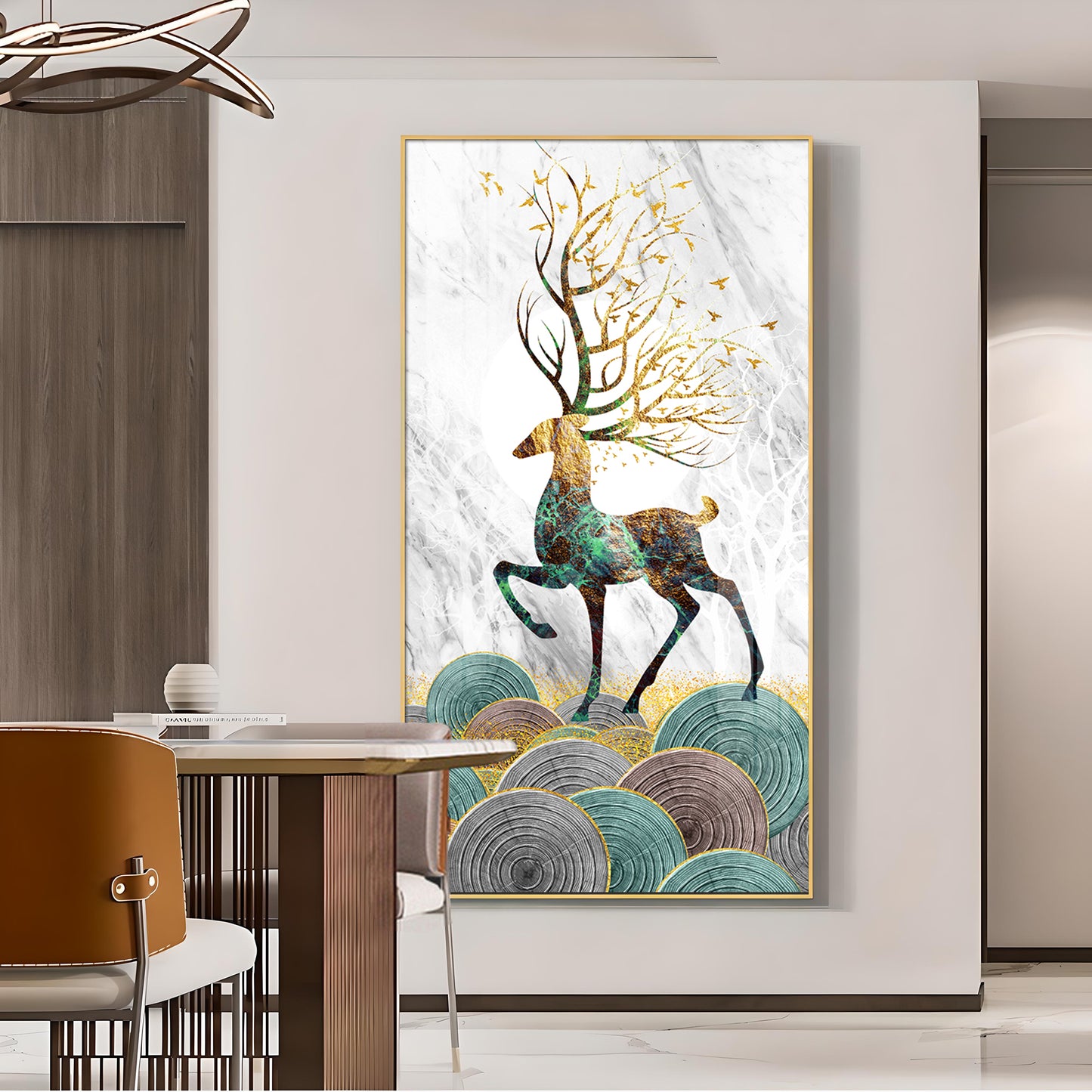 Deer and Its Branches Glass Finish Vertical Wall Art