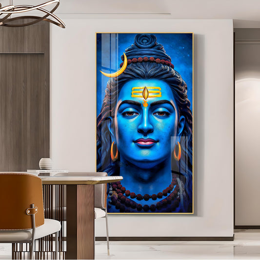 Lord Shiv Ji Glass Finish Vertical Wall Art