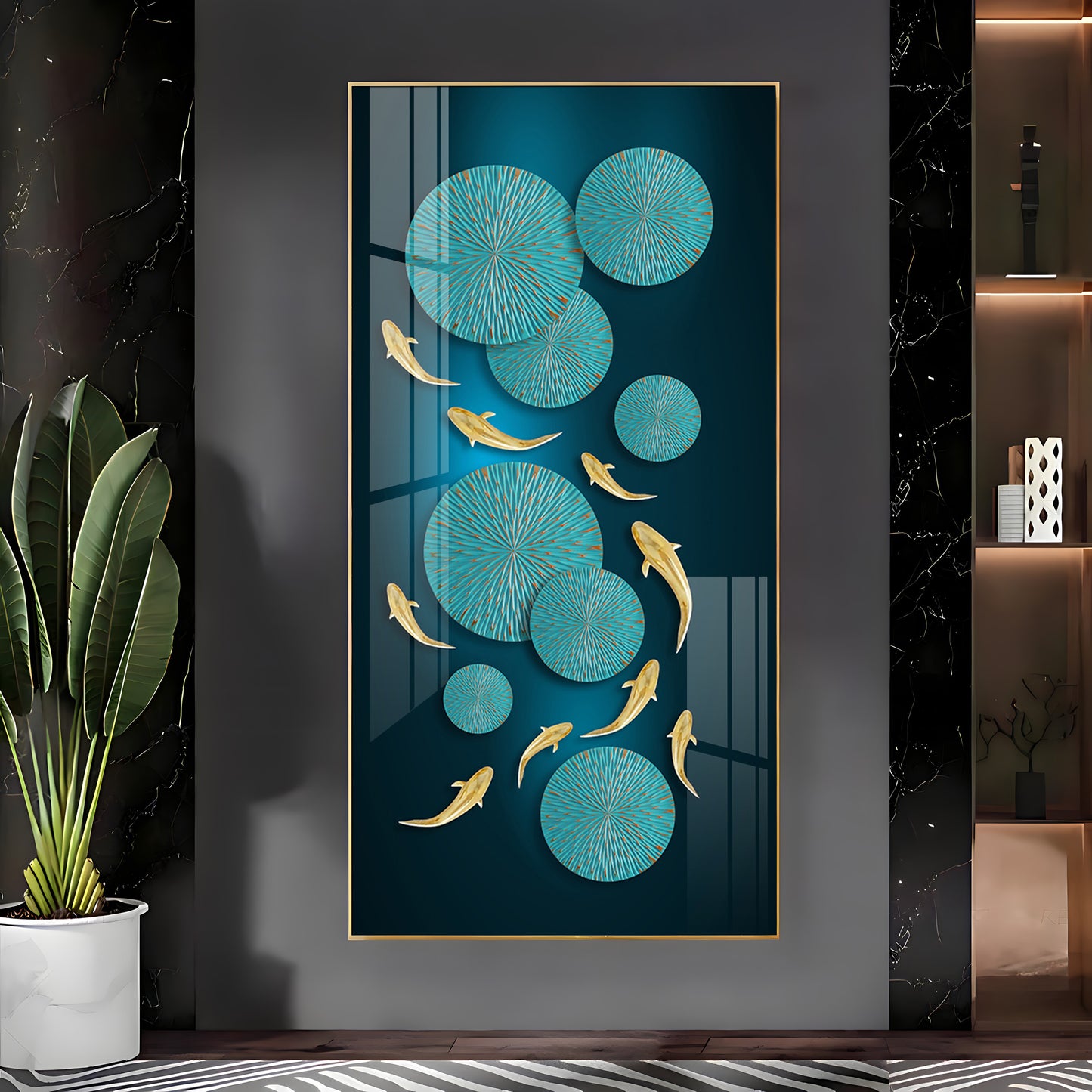 Azure Elegance Glass Finish Vertical Wall Art