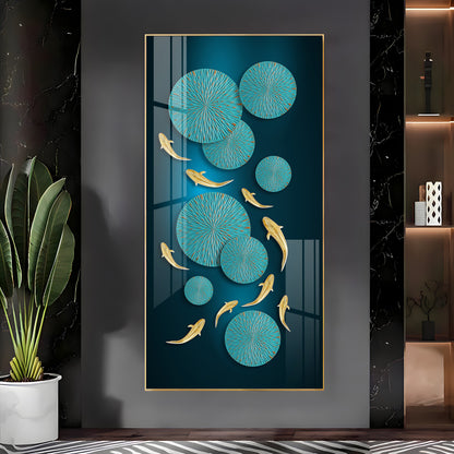 Azure Elegance Glass Finish Vertical Wall Art