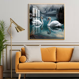 Graceful Swans in Water Glass Finish Square Wall Art