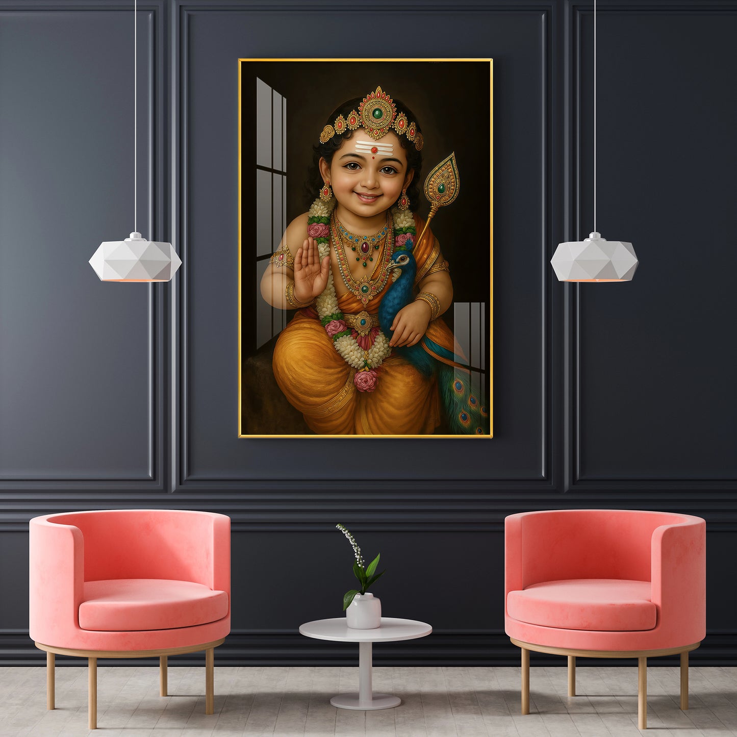 Lord kartikeya Swamy Glass Finish Vertical Wall Art