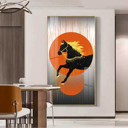 Dual Mane Horse Series Glass Finish Vertical Wall Art