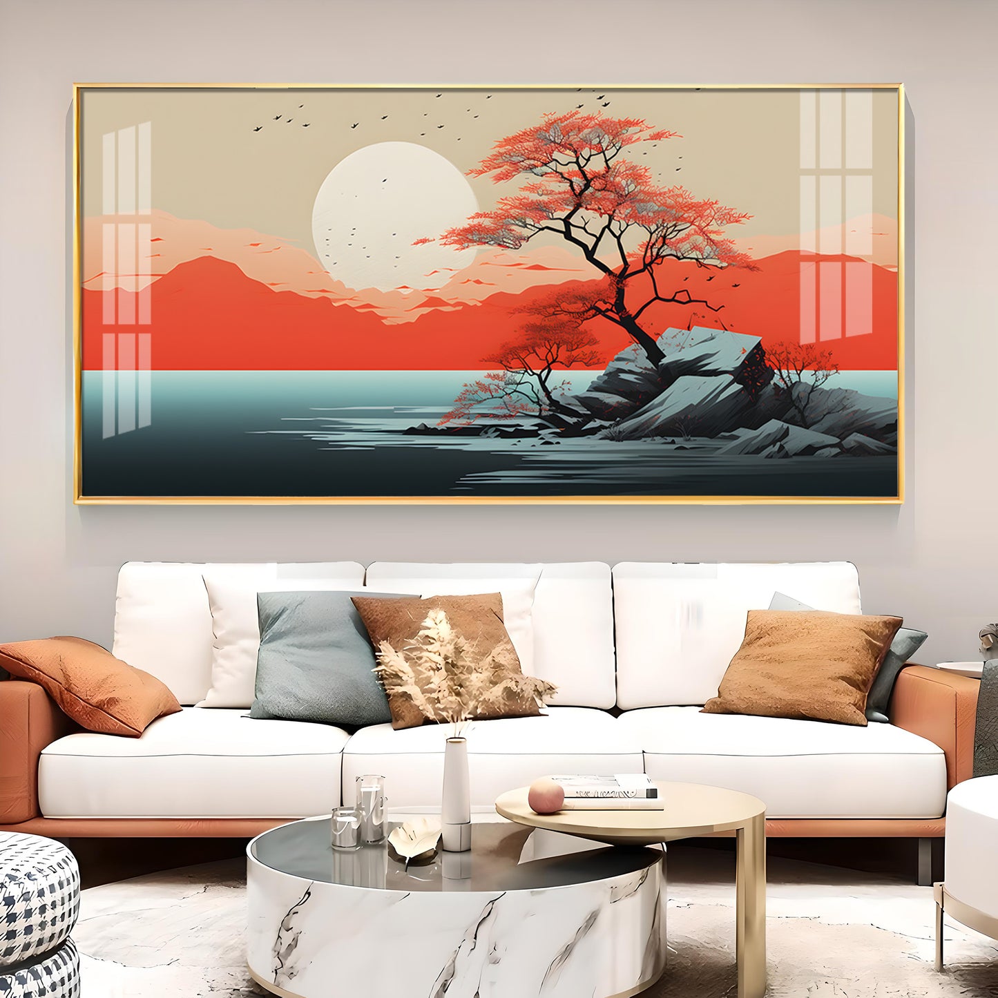 Sunrise In Red Mountain Glass Finish Horizontal Wall Art