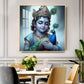 Baby Krishna With Peacock Glass Finish Square Wall Art