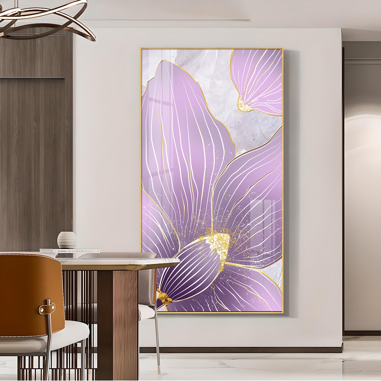 Purple Orchid Glass Finish Vertical Wall Art