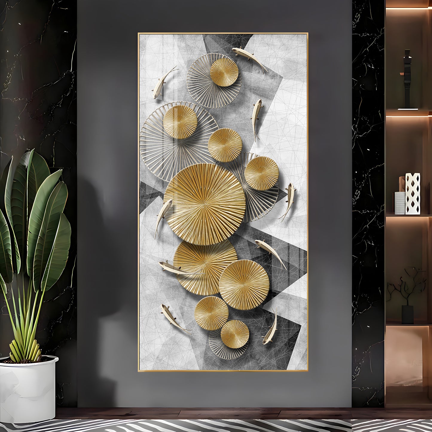 Opulent Whispers Glass Finish Vertical Wall Art