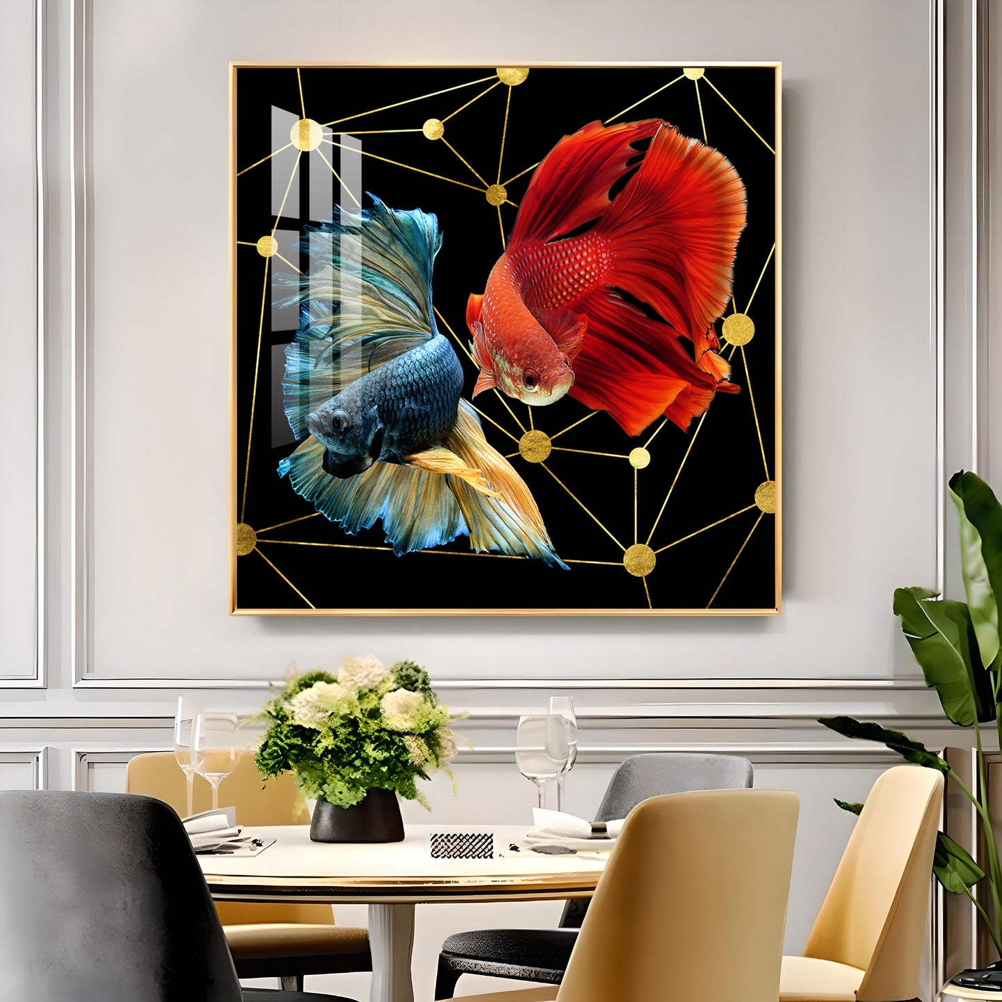 Abstract Betta Fish Glass Finish Square Wall Art