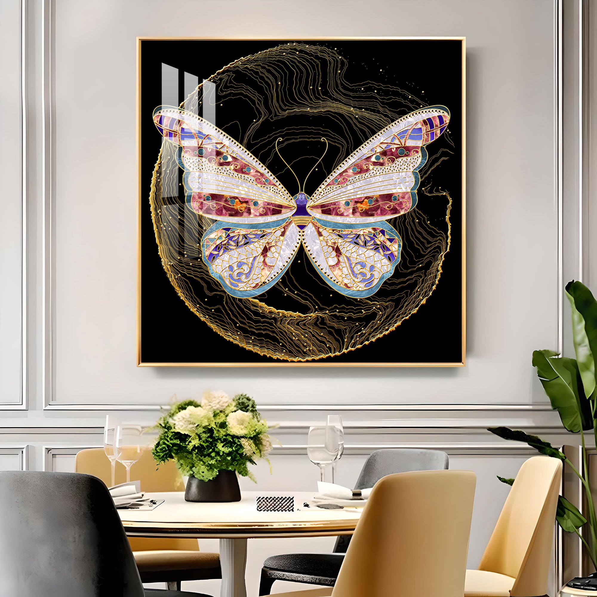 Nocturnal Wings Glass Finish Square Wall Art