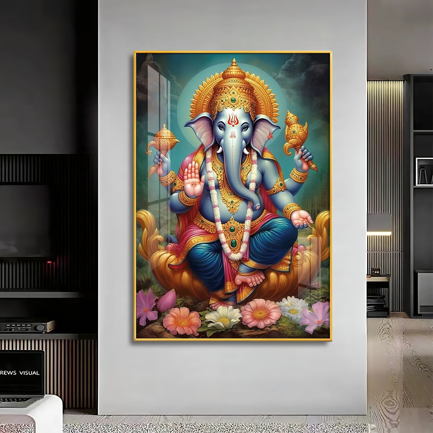 Ganesha's Blessing Glass Finish Vertical Wall Art