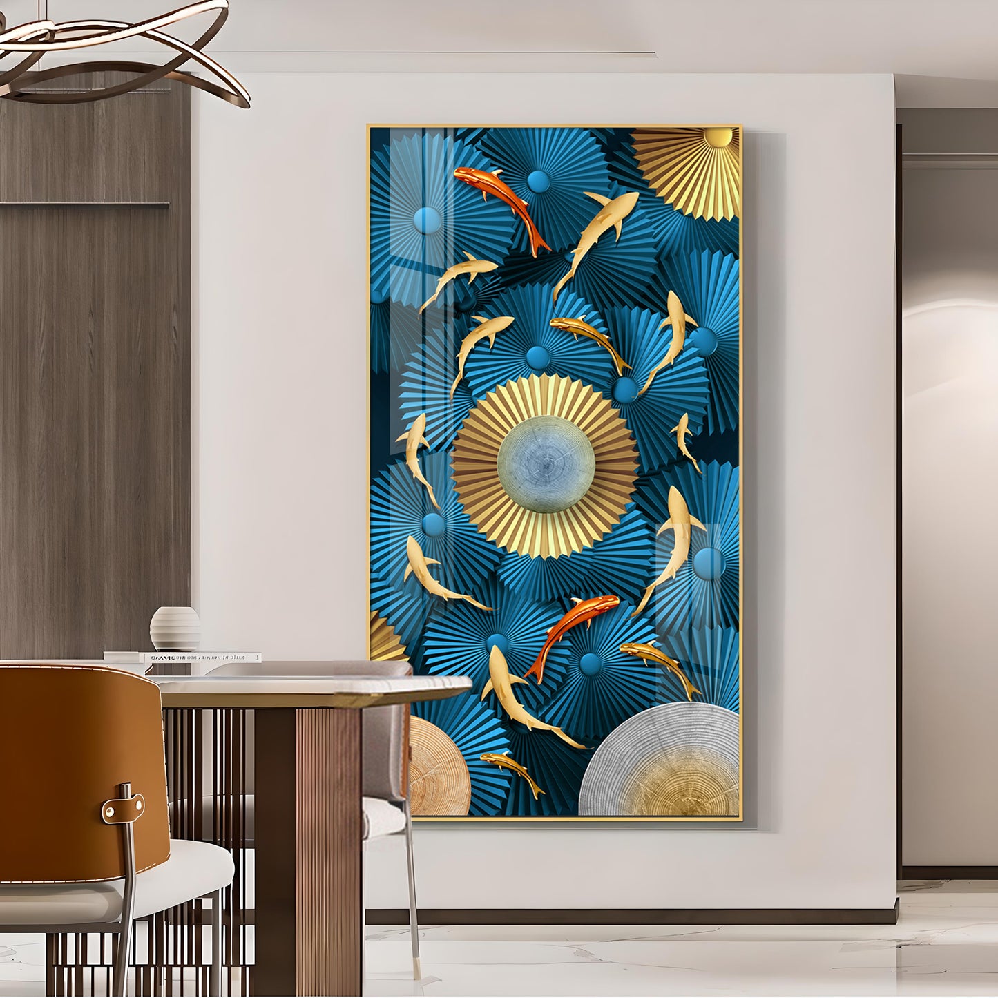 Blue Serenity Glass Finish Vertical Wall Art