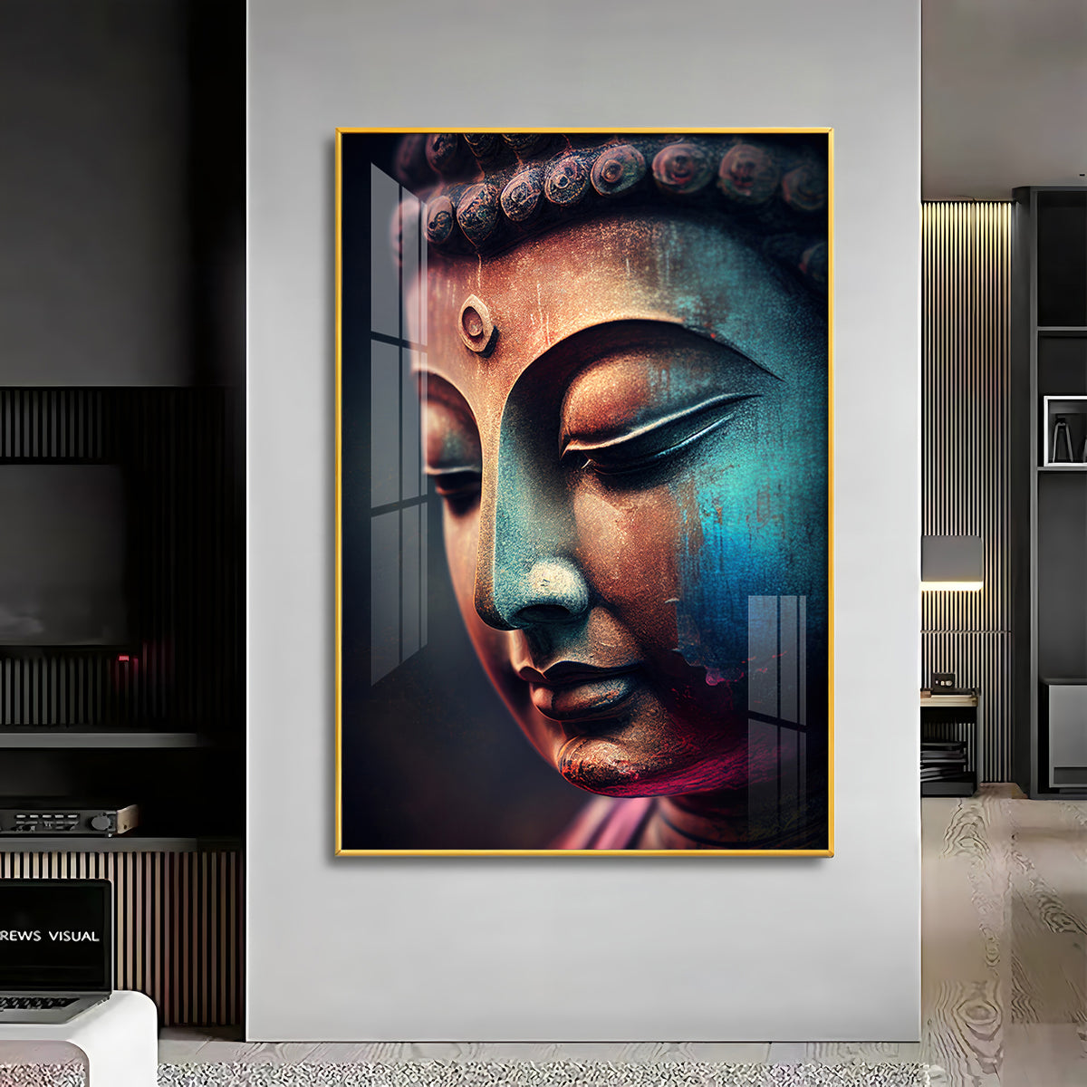 Buddha's Whisper Glass Finish Vertical Wall Art