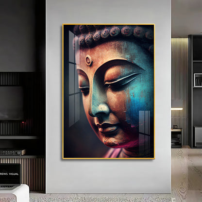 Buddha's Whisper Glass Finish Vertical Wall Art