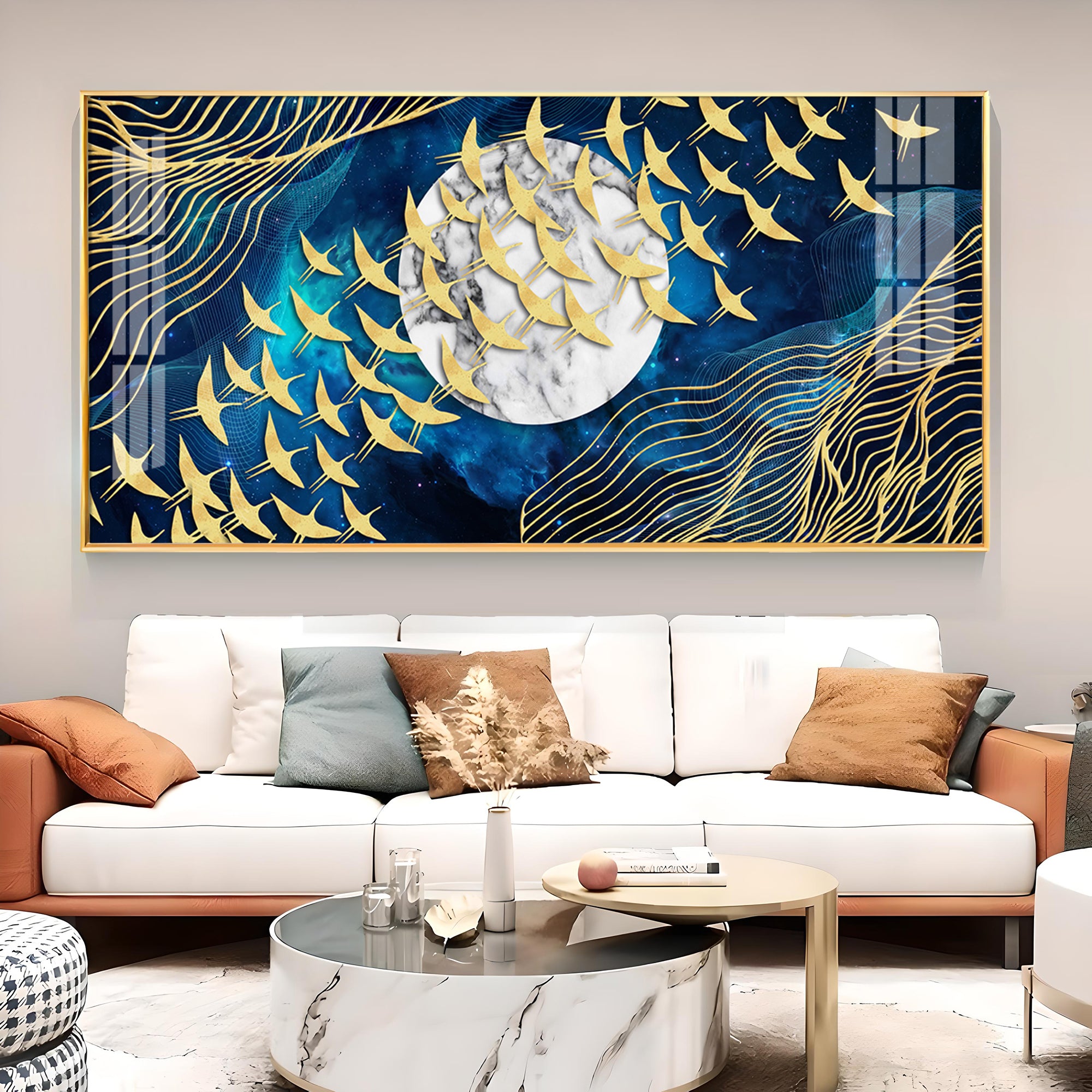 Gilded Skyward Flock Glass Finish Horizontal Wall Art