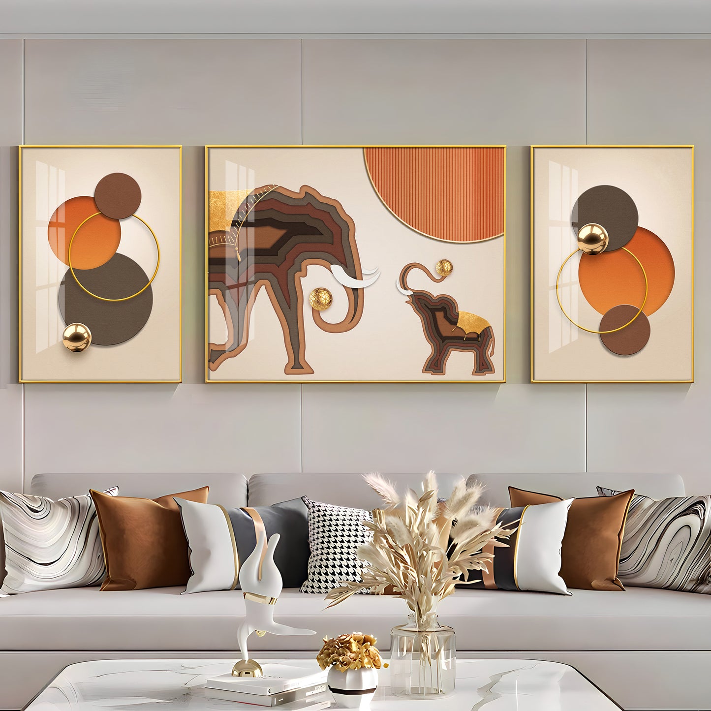 Trio of Elephant Glass Finish Wall Art (Set Of 3)