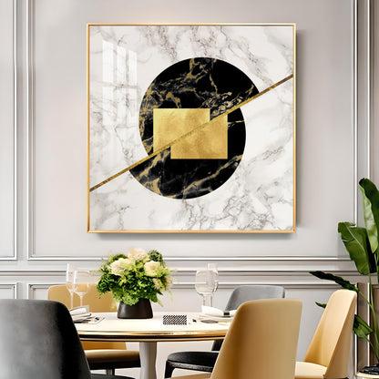 Gold-Infused Black Marble Glass Finish Square Wall Art