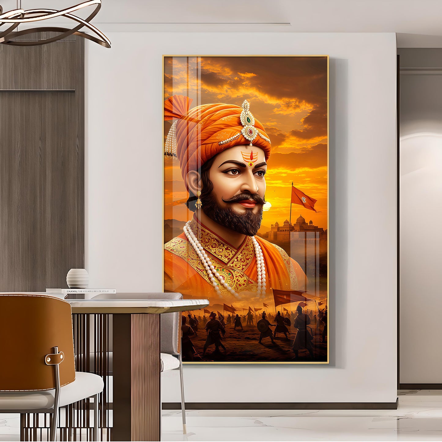 Shivaji Maharaj Glass Finish Vertical Wall Art