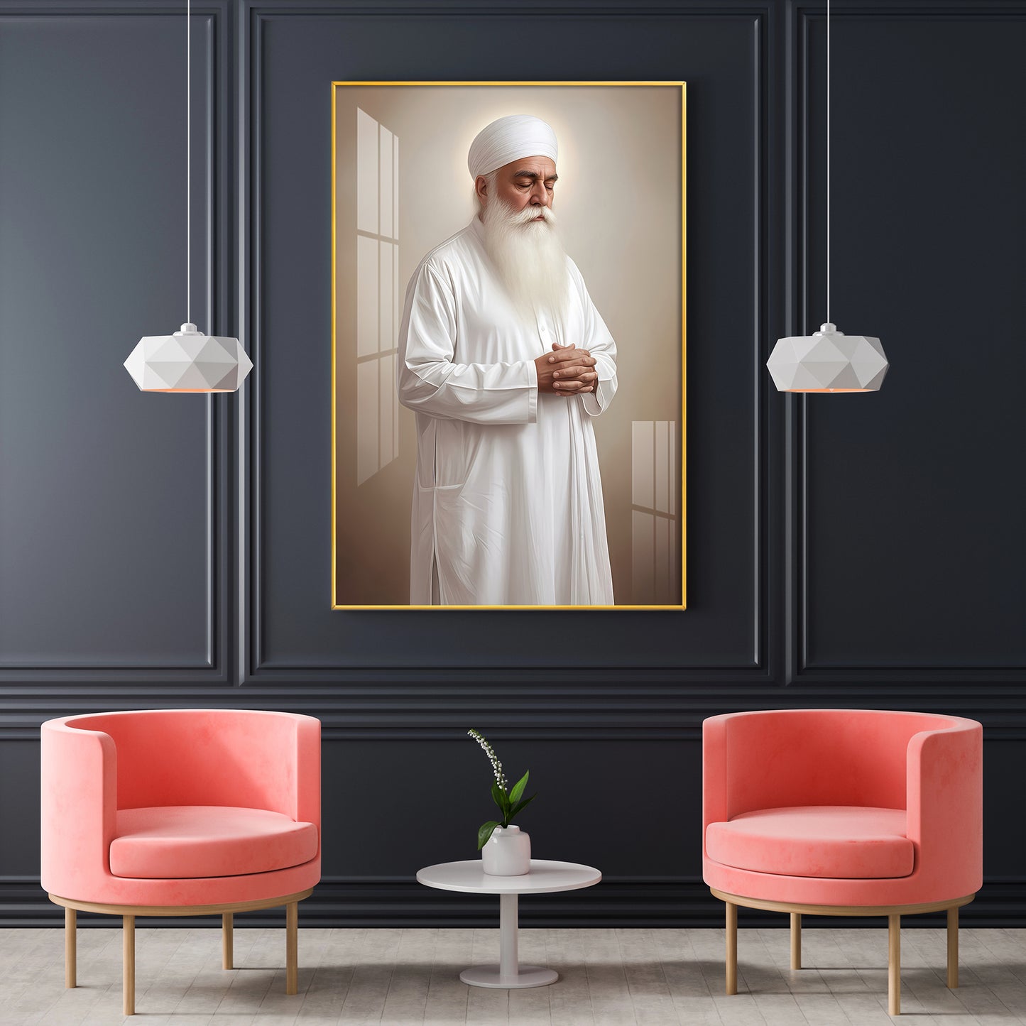 Bhai Chamanjeet Singh Ji Lal Glass Finish Vertical Wall Art