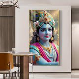 Lord Jai Shri Krishna Glass Finish Vertical Wall Art
