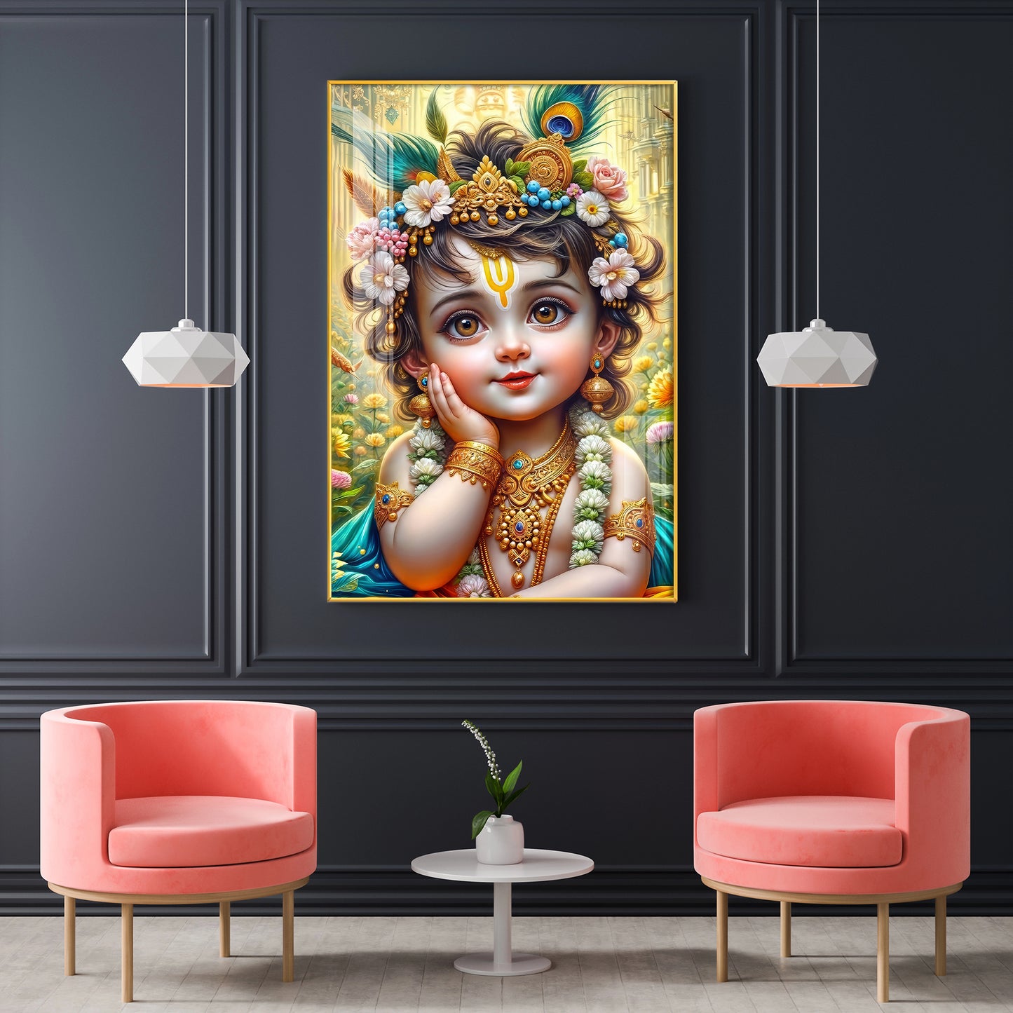 Lord Baby Krishna Glass Finish Vertical Wall Art