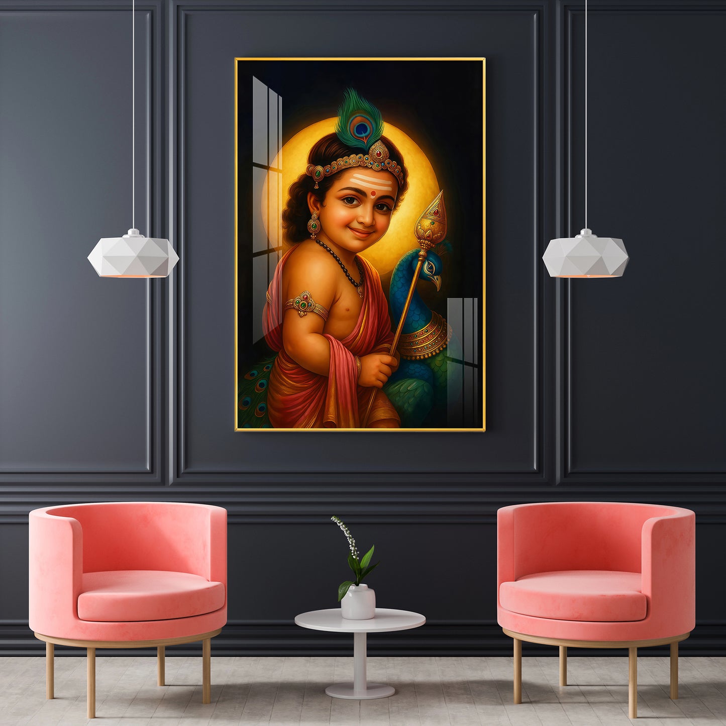 Baby Lord Muruga Glass Finish Vertical Wall Art