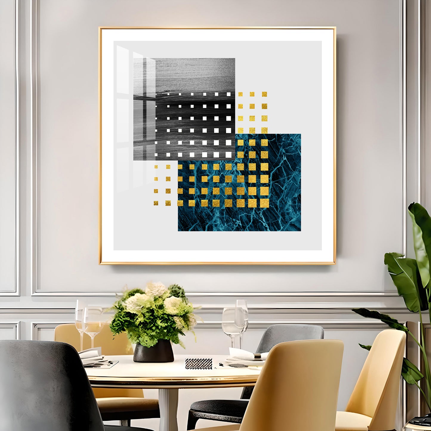 Golden Noir Mosaic Glass Finish Square Wall Art