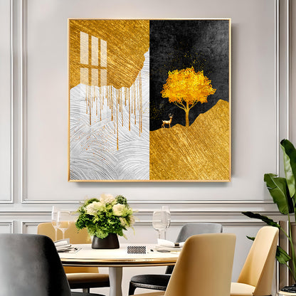 Tree of Gold Glass Finish Square Wall Art