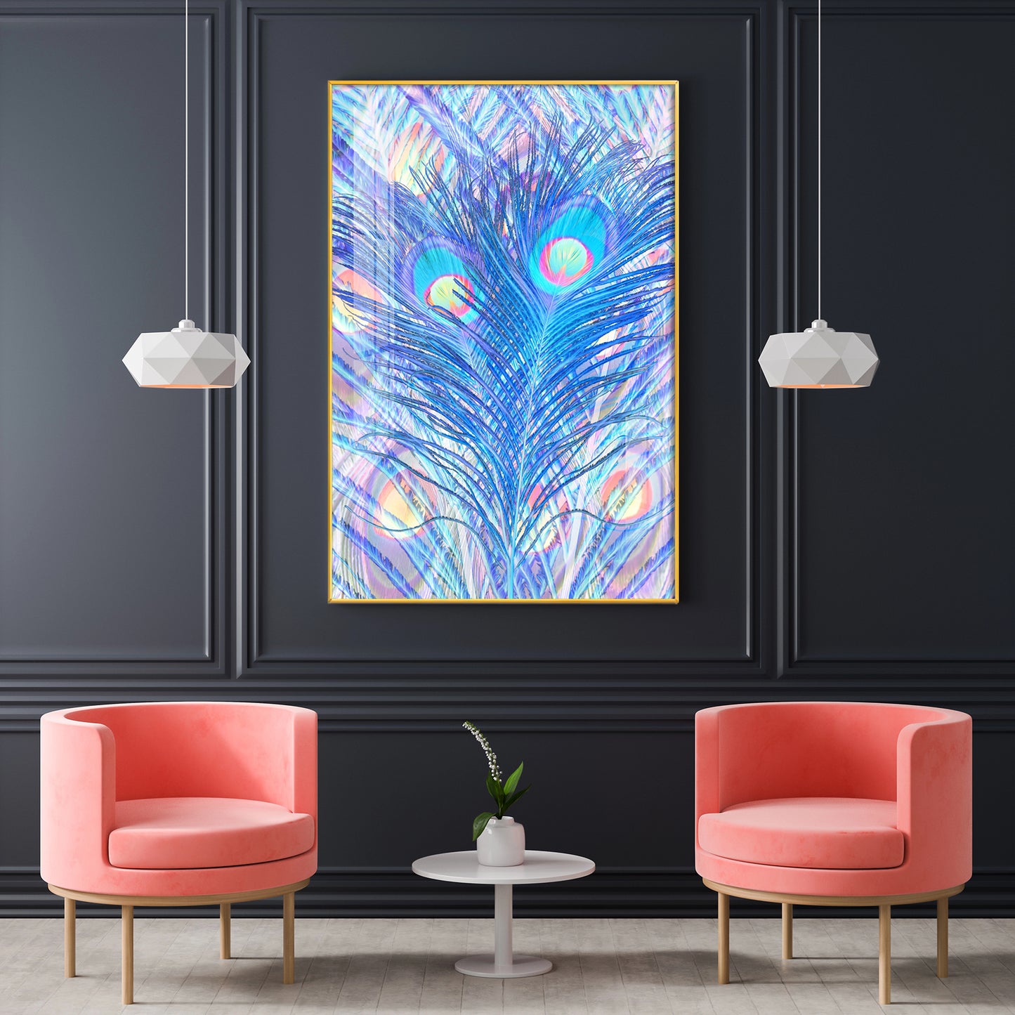 Majestic Plumage Glass Finish Vertical Wall Art