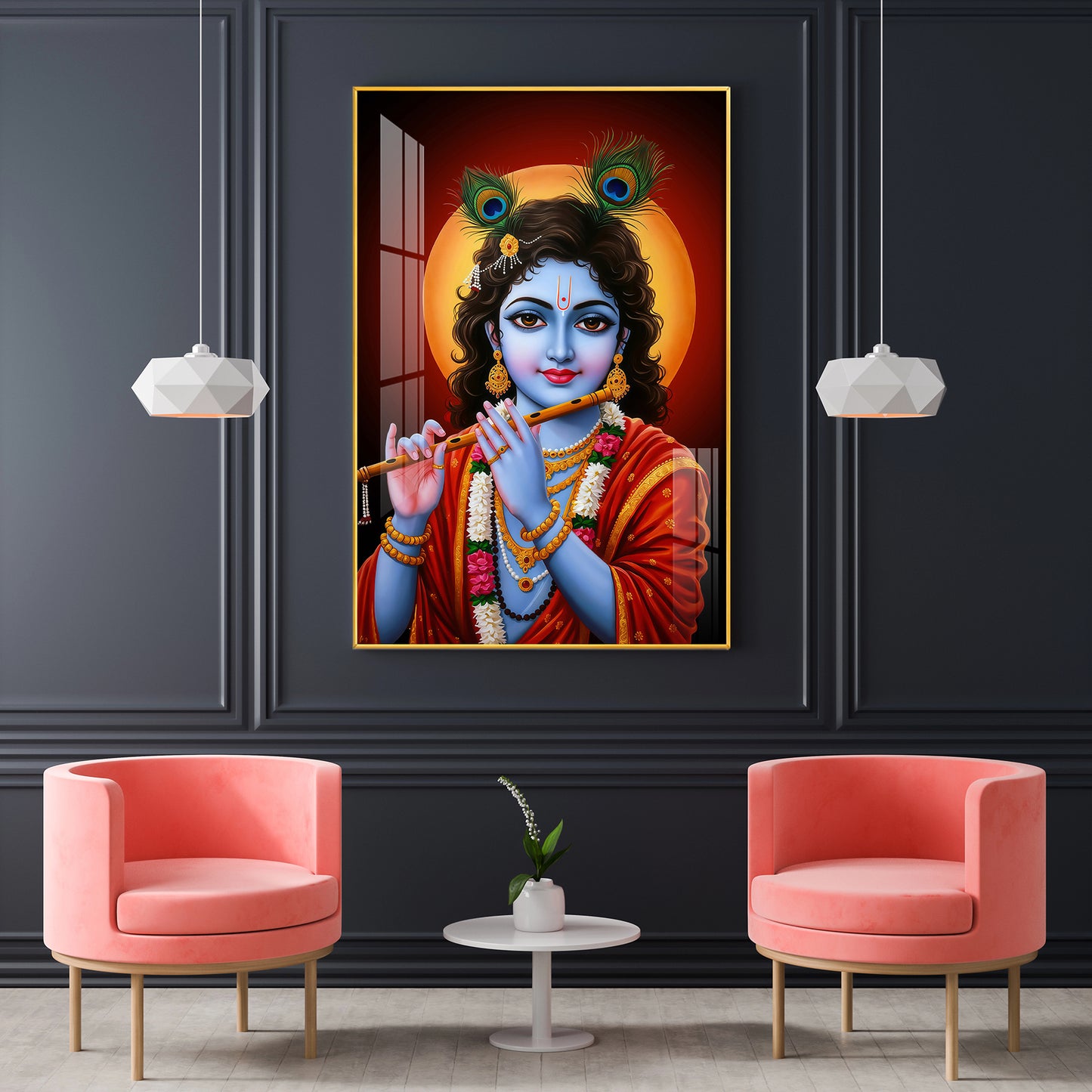 Lord Baby Krishna Glass Finish Vertical Wall Art