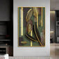 Golden Leaf Elegance Glass Finish Vertical Wall Art
