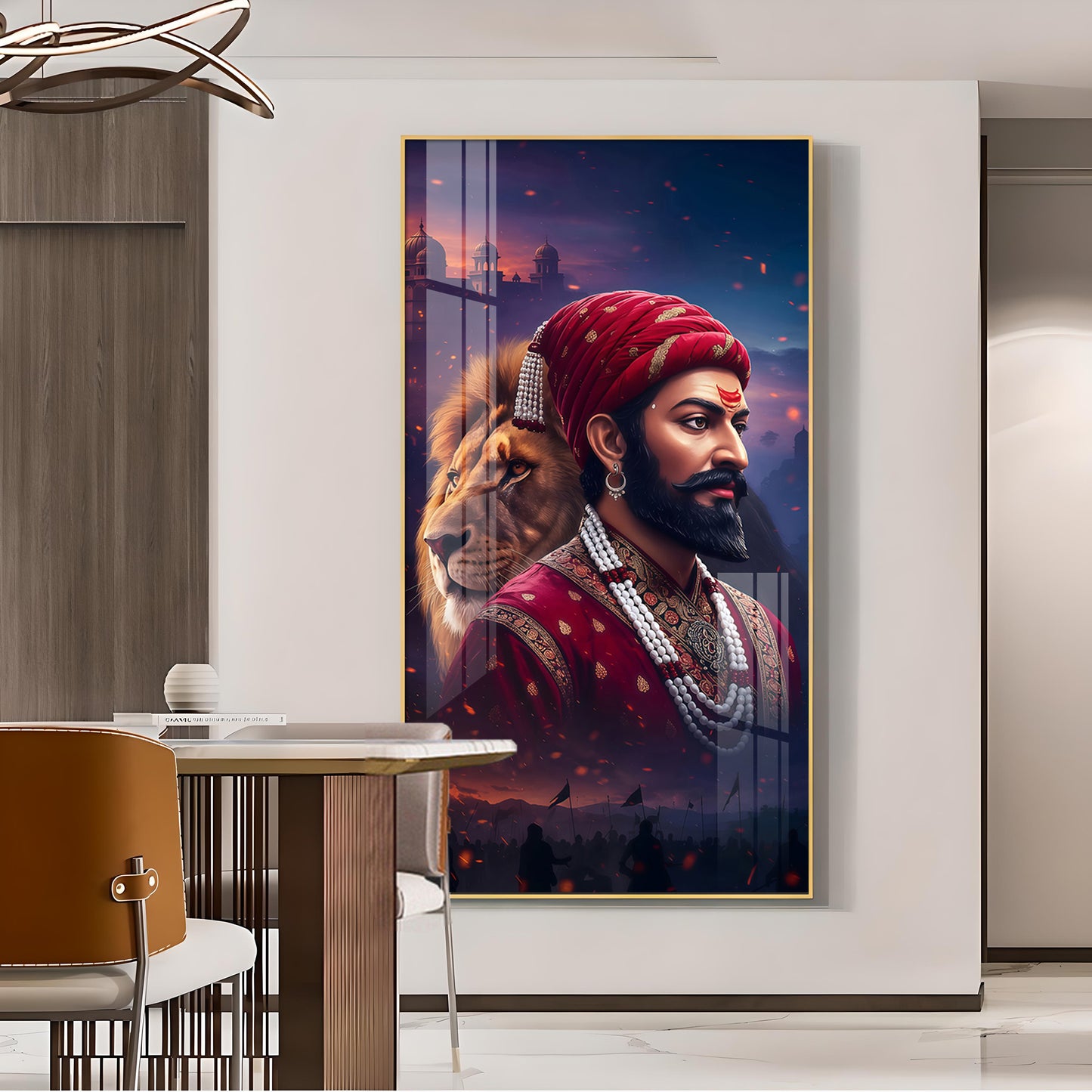 Real Warrior Chhatrapati Sambhaji Maharaj Glass Finish Vertical Wall Art