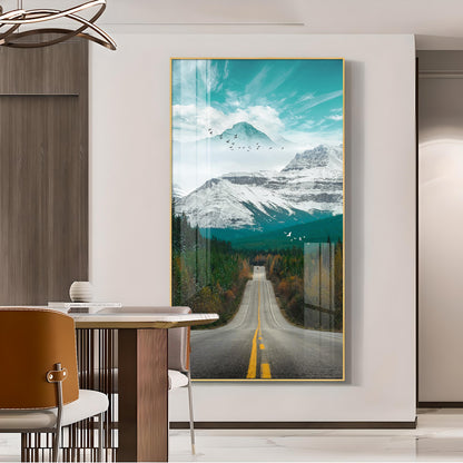 Nature's Gateway Road Glass Finish Vertical Wall Art