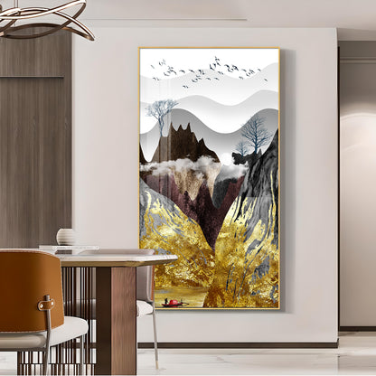 Gilded Mountain Essence Glass Finish Vertical Wall Art