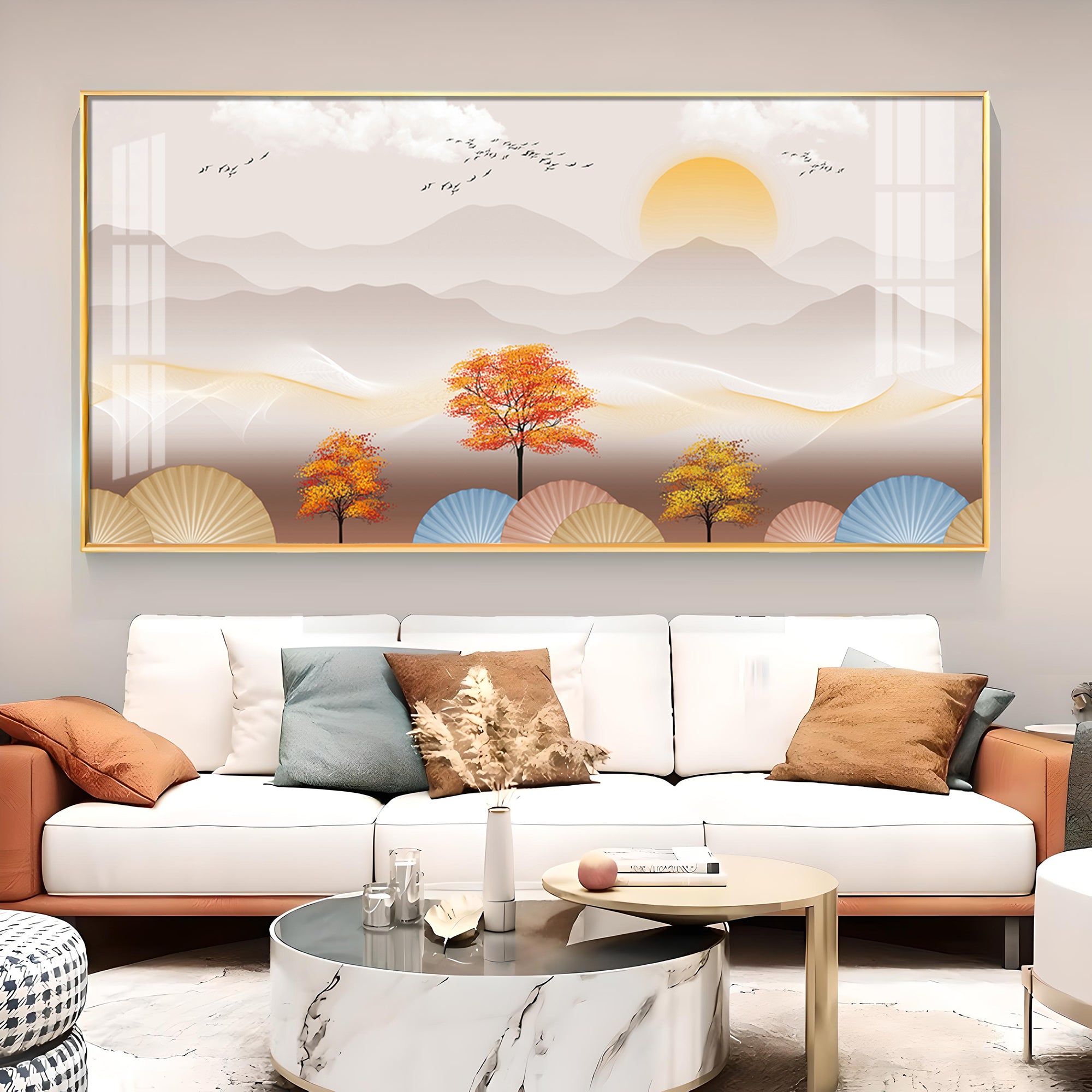 Tree With Mountains Glass Finish Horizontal Wall Art