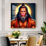 Lord Hanuman Glass Finish Square Wall Art