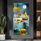 Boat and Deer Glass Finish Vertical Wall Art