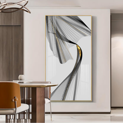 Black & Gold Stratum Glass Finish Vertical Wall Art