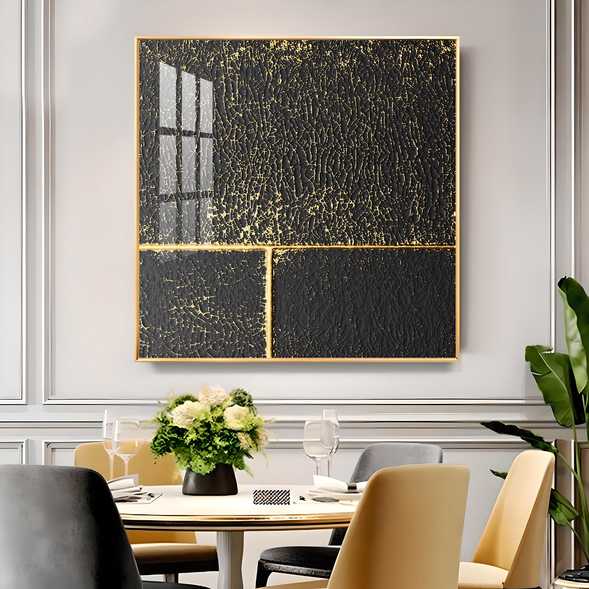 Black and Gold Reverie Glass Finish Square Wall Art