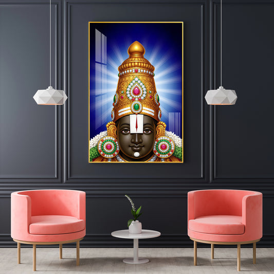 Hindu Lord Tirupati Glass Finish Vertical Wall Art